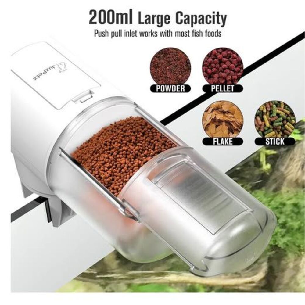 JuzPetz Automatic Fish Feeder – 200ml – Brand New